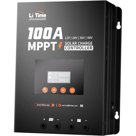 LiTime MPPT Solar Charge Controller (Bluetooth) - Solar Panel Regulator -150V, 100Amp, 12/24/36/48Volt for LiFePO4 and Lead-Acid Battery in Solar System