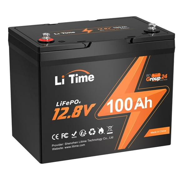 LiTime 12V 100Ah BCI Group 24 Lithium Battery 1.28kWh Rechargeable LiFePO4 Battery for RVs Motorhome