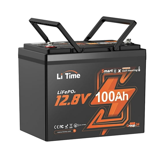 LiTime 12V 100Ah Group 24 Bluetooth LiFePO4 Lithium Deep Cycle Battery with Self Heating