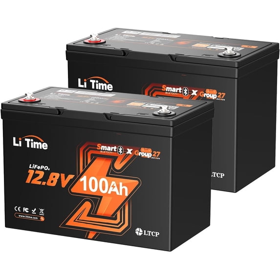 LiTime 12V 100Ah Group 27 Bluetooth LiFePO4 battery with 100A BMS and low-temp protection, black