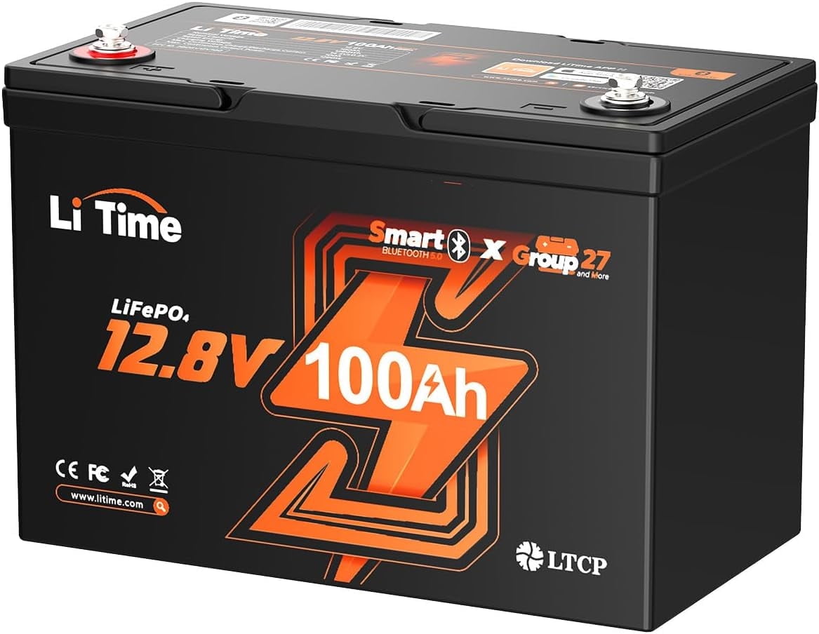 Walmart promo code:  LiTime 12V 100Ah Group 27 Bluetooth LiFePO4 Battery, Lithium Battery, Built-in 100A BMS with Low-Temp Protection, Max. 15000 Cycles, Perfect for RV, Solar System, Trolling Motors