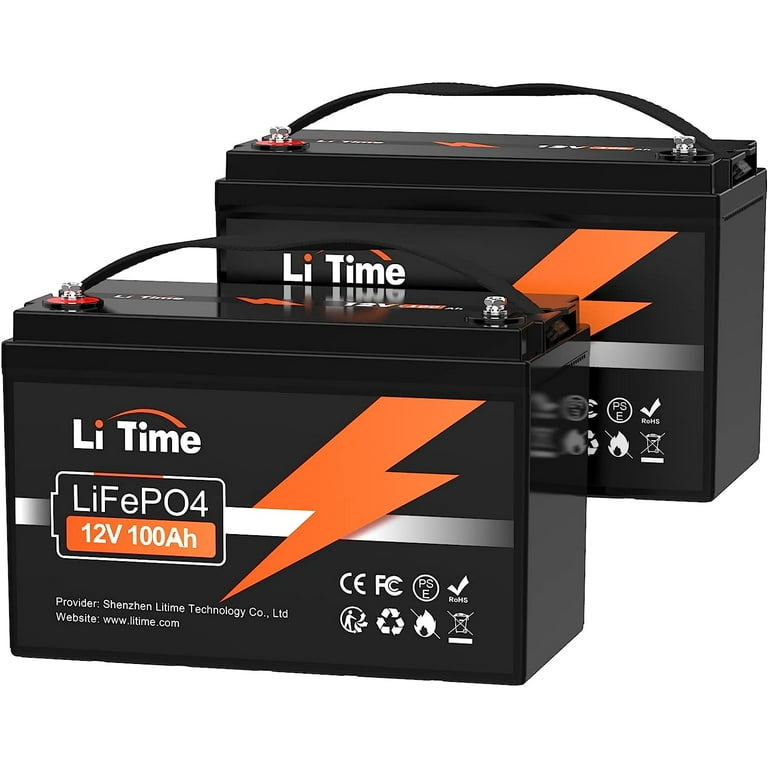 LiTime 12V 100Ah LiFePO4 Lithium Battery (2-Pack), 4000~15000 Deep Cycle  Lithium Iron Phosphate Battery, Built-in 100A BMS, Support in