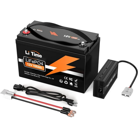 LiTime 12V 100Ah LiFePO4 Lithium Deep Cycle Battery 100A BMS 1280Wh Energy with 14.6V10A Charger