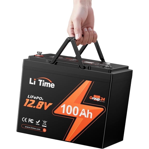 LiTime 12V 100Ah Lithium Battery,Group 24 Rechargeable LiFePO4 Battery with Up to 15000 Cycles, Higher Energy Density, Perfect for Trolling Motors, Boat, Solar