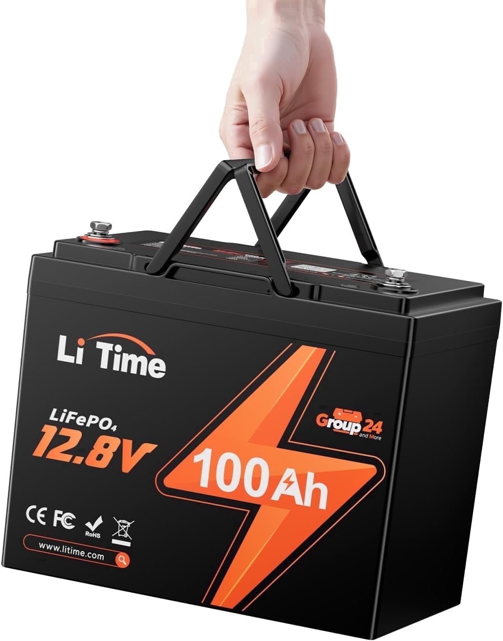 LiTime 12V 100Ah Lithium Battery,Group 24 Rechargeable LiFePO4 Battery with Up to 15000 Cycles, Higher Energy Density, Perfect for Trolling Motors, Boat, Solar