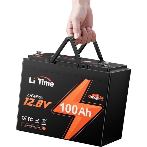 LiTime 12V 100Ah Lithium Battery,Group 24 Rechargeable LiFePO4 Battery with Up to 15000 Cycles, Higher Energy Density, Perfect for Trolling Motors, Boat, Solar