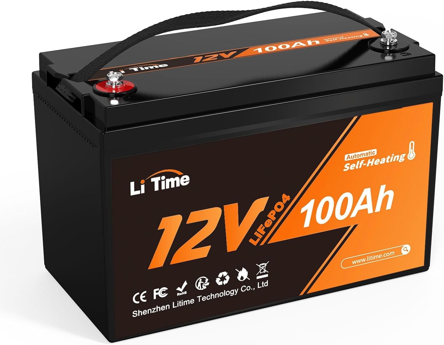 Litime 12V 100Ah LiFePO4 Battery, Self-Heating, 100A BMS, 1280W