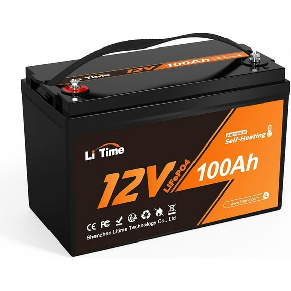 LiTime 12V 100Ah Self-Heating LiFePO4 Lithium Battery with 100A BMS Low Temperature Protection 1280W Load Power for RV Solar System Home Energy Storage