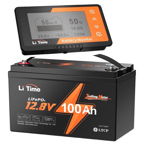LiTime 12V 100Ah Trolling Motor lithium LiFePO4 Battery Low Temp Protection Salor RV with Monitor