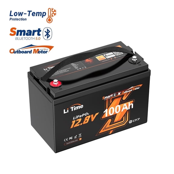 LiTime 12V 100Ah Outboard Motor LiFePO4 Battery 100A BMS Bluetooth Low-Temp Protection Group 31 Trolling Motors Lithium Battery