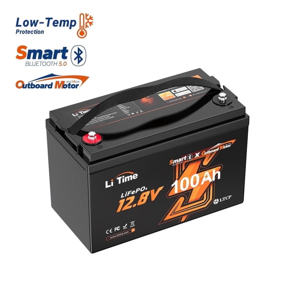 LiTime 12V 100Ah Outboard Motor LiFePO4 Battery 100A BMS Bluetooth Low-Temp Protection Group 31 Trolling Motors Lithium Battery