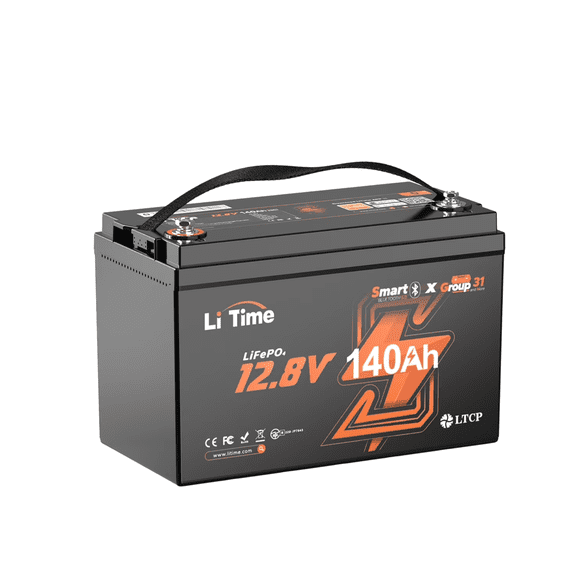 LiTime 12V 140Ah LiFePO4 Lithium Battery with Bluetooth, Group 31, 150A BMS deep cycle for RV Travel Trailers and Trolling Motor
