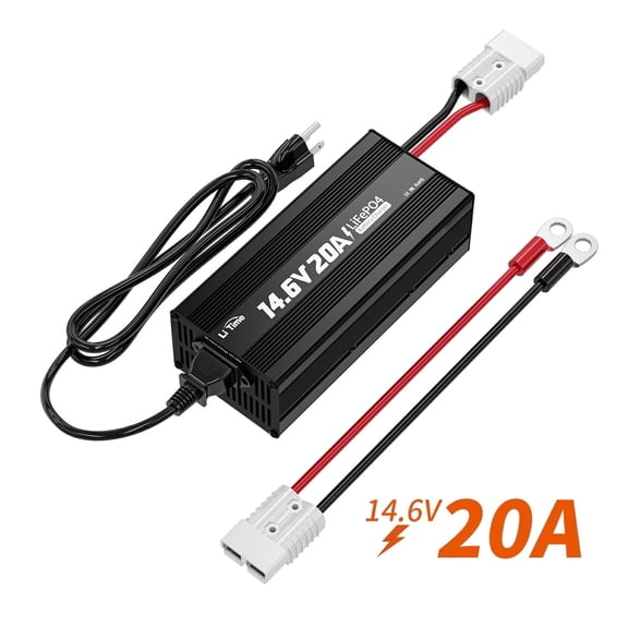 LiTime 12V 20A Lithium Battery Charger, 14.6V LiFePO4 Smart Charger with Anderson Connector & LED Indicator for RV, Off-Grid, Home and Solar Deep Cycle Batteries