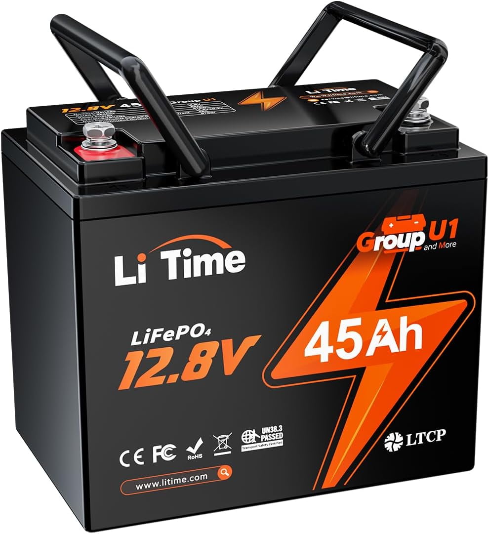 LiTime 12V 45Ah Group U1 LiFePO4 Battery Low-Temp Protection 45A BMS Wheelchair Lithium Battery, 576Wh Energy for Jazzy Select 6 Electric Wheelchair, Mobility Scooter, Trolling Motor