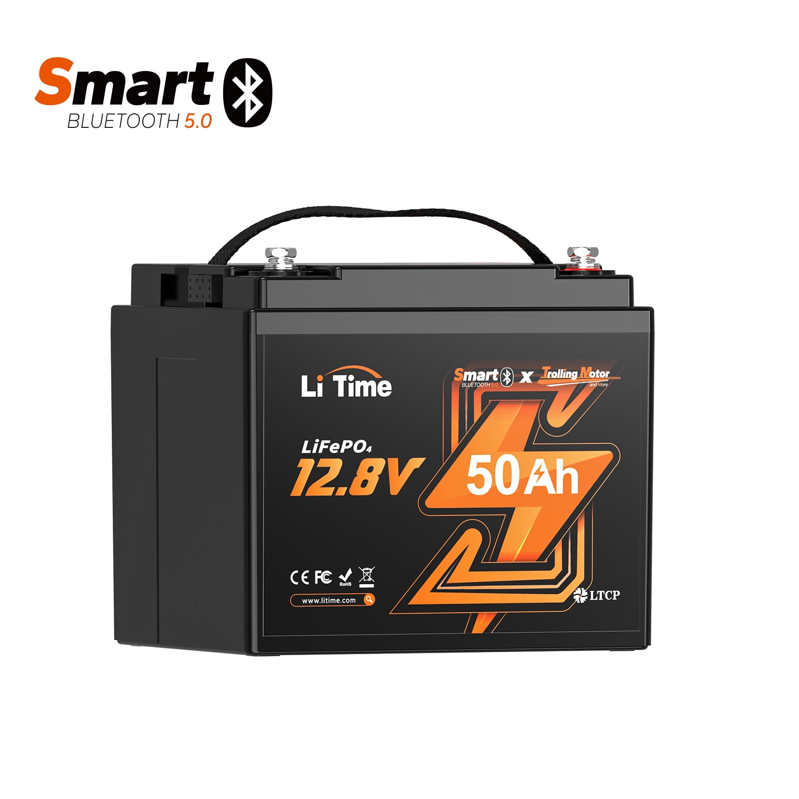 LiTime 12V 50Ah Lithium LiFePO4 Battery Bluetooth 50A BMS for Boat 