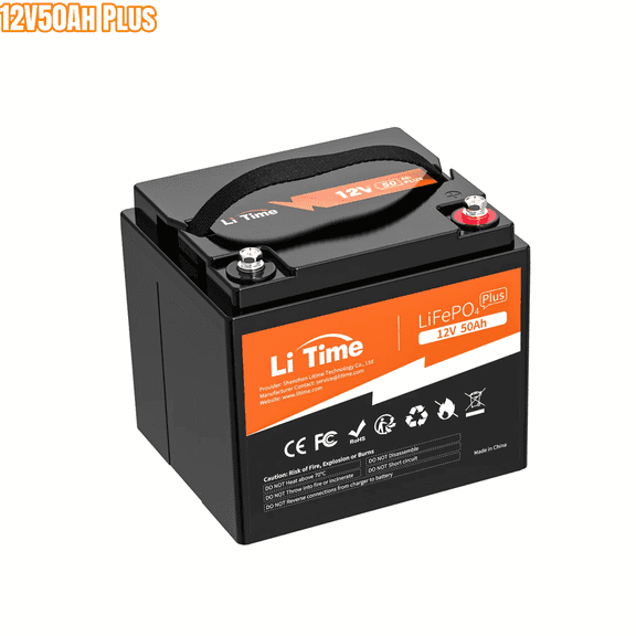 LiTime 12V 50Ah Lithium LiFePO4 RV Battery, Max. 15000 Deep Cycle Battery, 11.57lbs Ultra-Light, Perfect for Camper, Van, Travel, Trailer, Marine, Trolling Motor