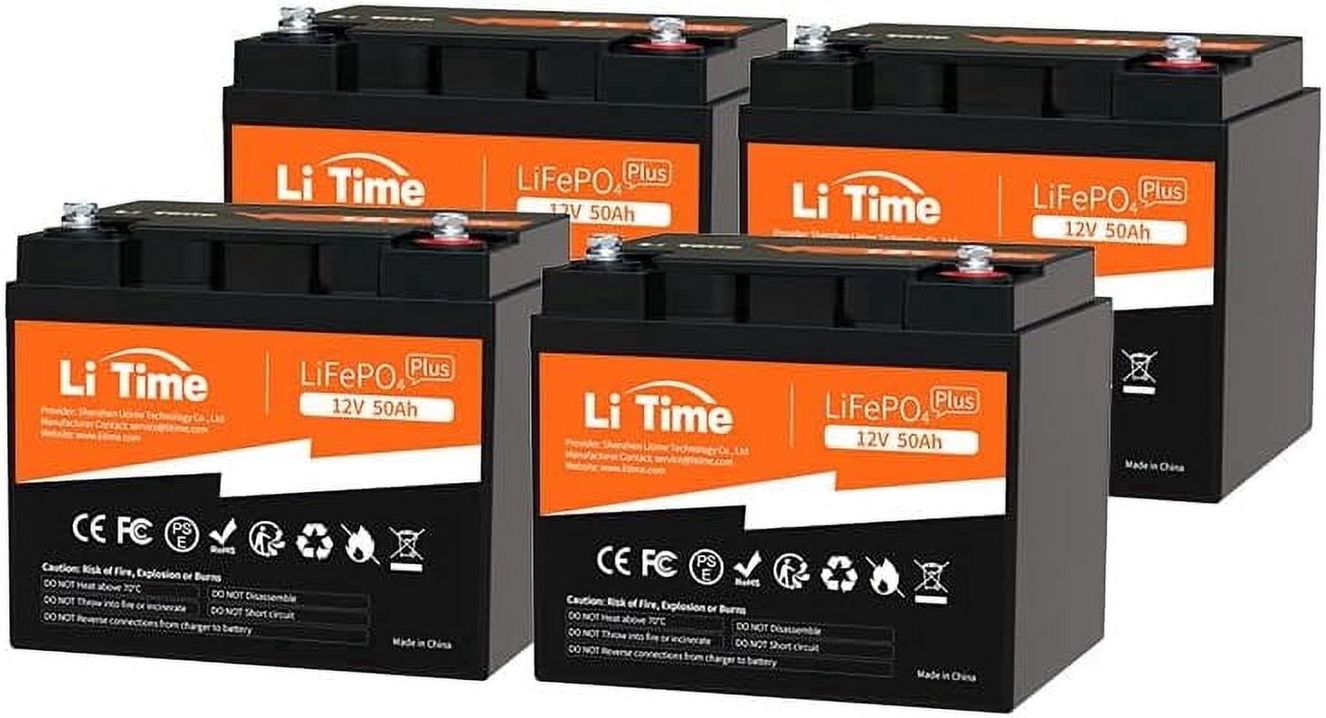 LiTime 12V 50Ah Plus LiFePO4 Lithium Battery, Ideal Replacement for AGM Battery, 50A BMS for RV, Boat, Camping(4 Packs)