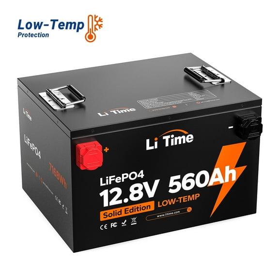 LiTime 12V 560Ah Low-Temp Protection LiFePO4 Battery 250A BMS Max 7168Wh Energy Lithium Iron Phosphate Battery for Solar System RV Off Grid Home Energy Storage