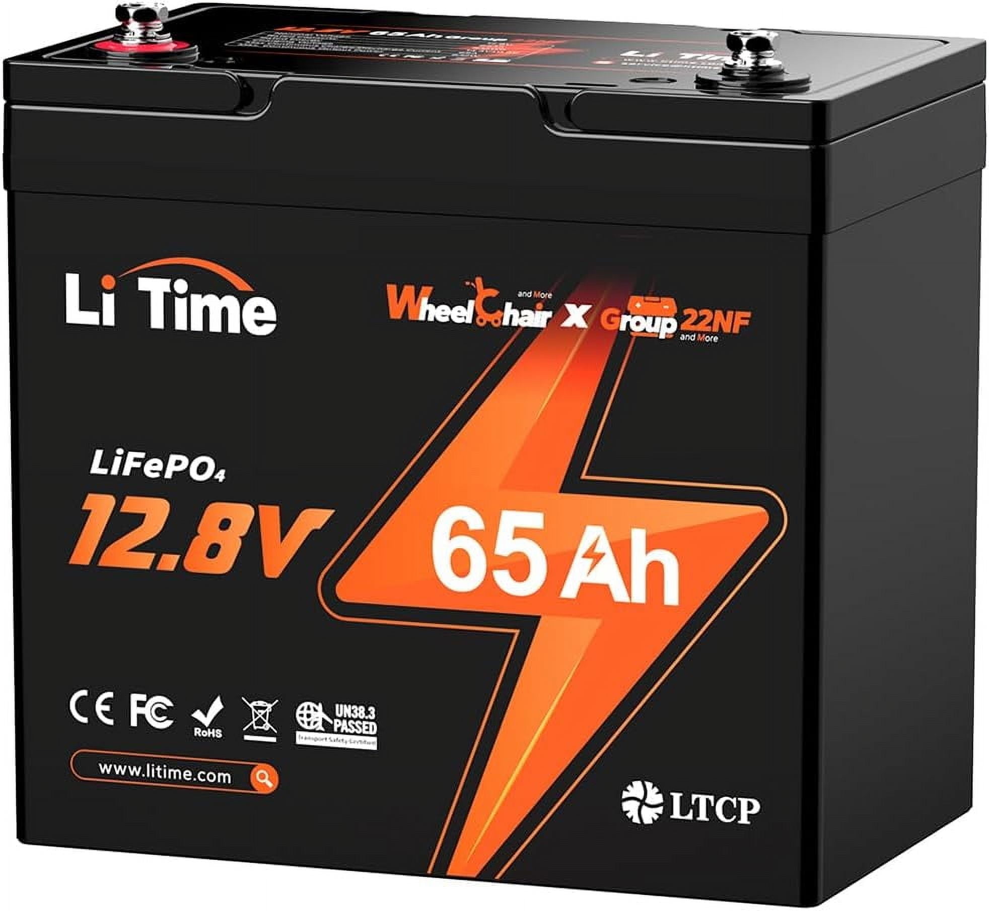 LiTime 12V 65Ah LiFePO4 Battery Group 22NF Wheelchair Battery Low-Temp Protection 65A BMS 832Wh