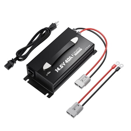 LiTime 14.6V 40A Lithium Battery Charger Mountable for 12V LiFePO4 Lithium Battery with LED Indicator and ON/Off Switch, AC-DC Smart Charger, 40A Fast Charging