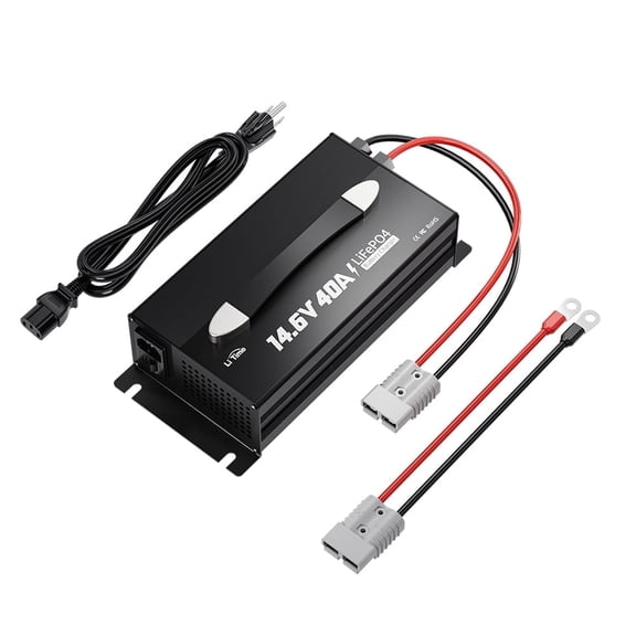 LiTime 14.6V 40A Lithium Battery Charger Mountable for 12V LiFePO4 Lithium Battery with LED Indicator and ON/Off Switch, AC-DC Smart Charger, 40A Fast Charging