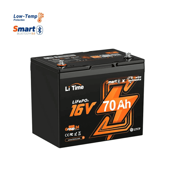 LiTime 16V 70Ah LiFePO4 Battery Bluetooth Deep Cycle Lithium Battery For Fish Finder Fishing Electronics