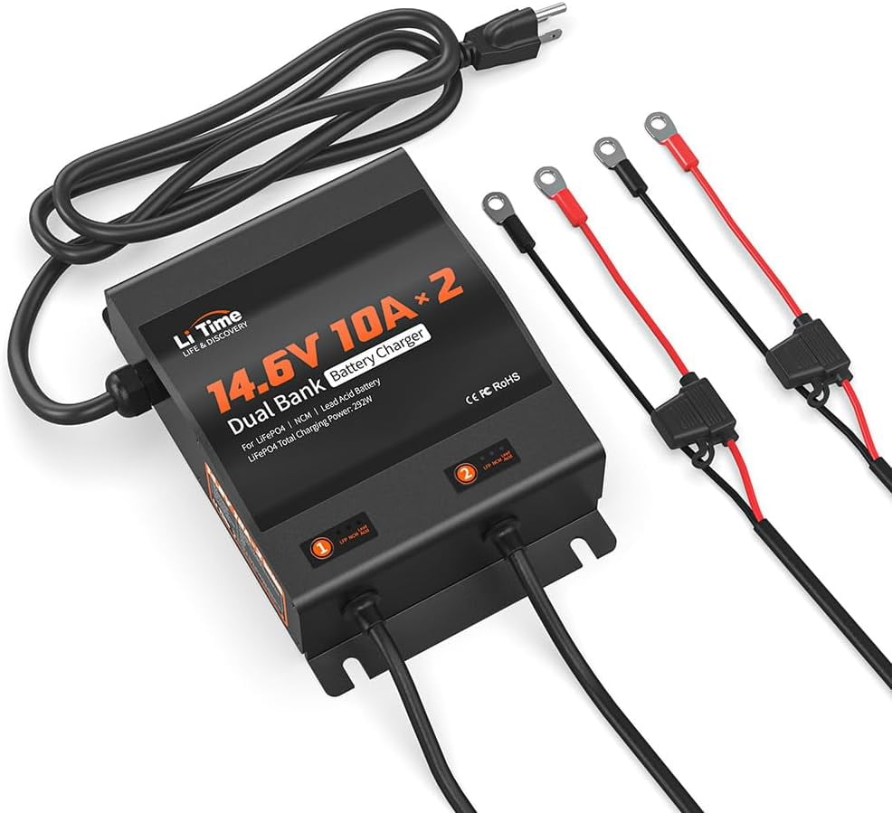 LiTime 2Bank 10A (10A/Bank) Dual Smart Battery Charger, 14.6V LiFePO4