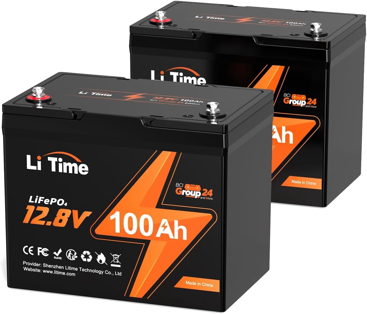 LiTime 2 Pack 12V 100Ah RV Lithium Battery Group 24 LiFePO4 Battery up to 15000 Cycles for RV Solar