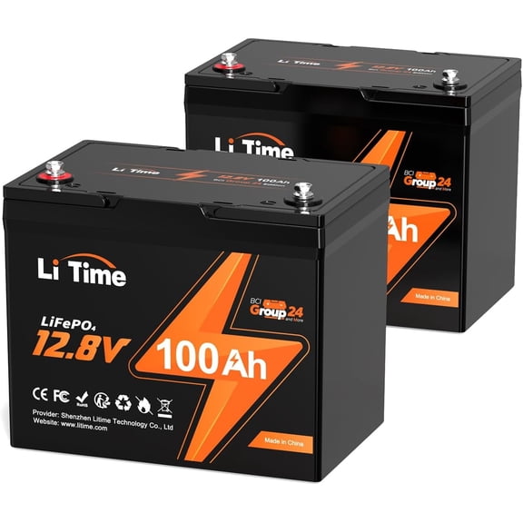 LiTime 2 Pack 12V 100Ah RV Lithium Battery Group 24 LiFePO4 Battery up to 15000 Cycles for RV Solar