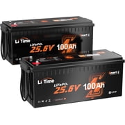 LiTime 2 Pack 24V 100Ah Bluetooth LiFePO4 Battery, Low-Temp Protection, 100A BMS 4000+ Cycles Max. 2560Wh Energy for Marine, Home Energy Storage