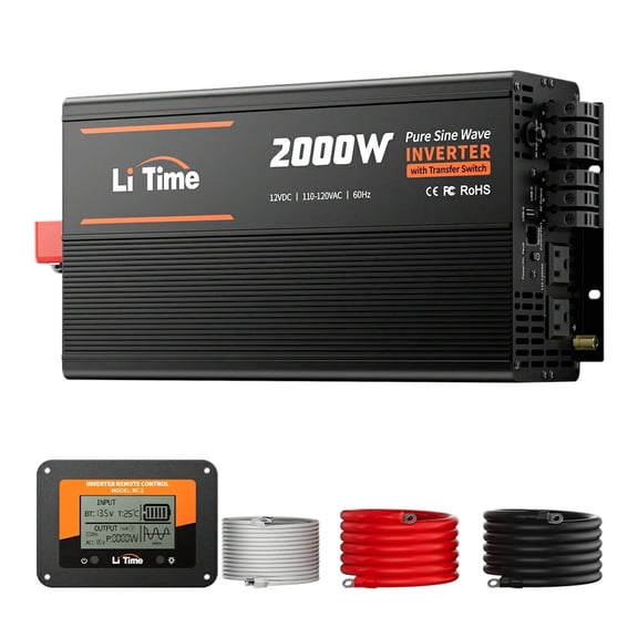 LiTime 2000W Pure Sine Wave Power Inverter with ATS Transfer Switch, 12V DC to 120V AC Converter, USB & Type-C for RV, Truck, Home, Camping