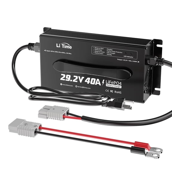 LiTime 24 (29.2) Volt 40A Mountable Lithium Battery Charger Intelligent AC-DC LiFePO4 Lithium Battery Smart Charger for 24Volt Lithium Iron Phosphate Batteries