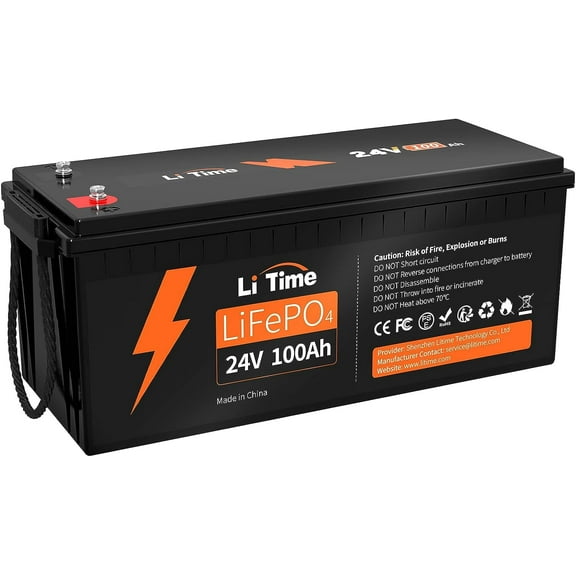 LiTime 24V 100Ah LiFePO4 Battery 100A BMS Max. 2560W Rechargeable Lithium Battery for Camper