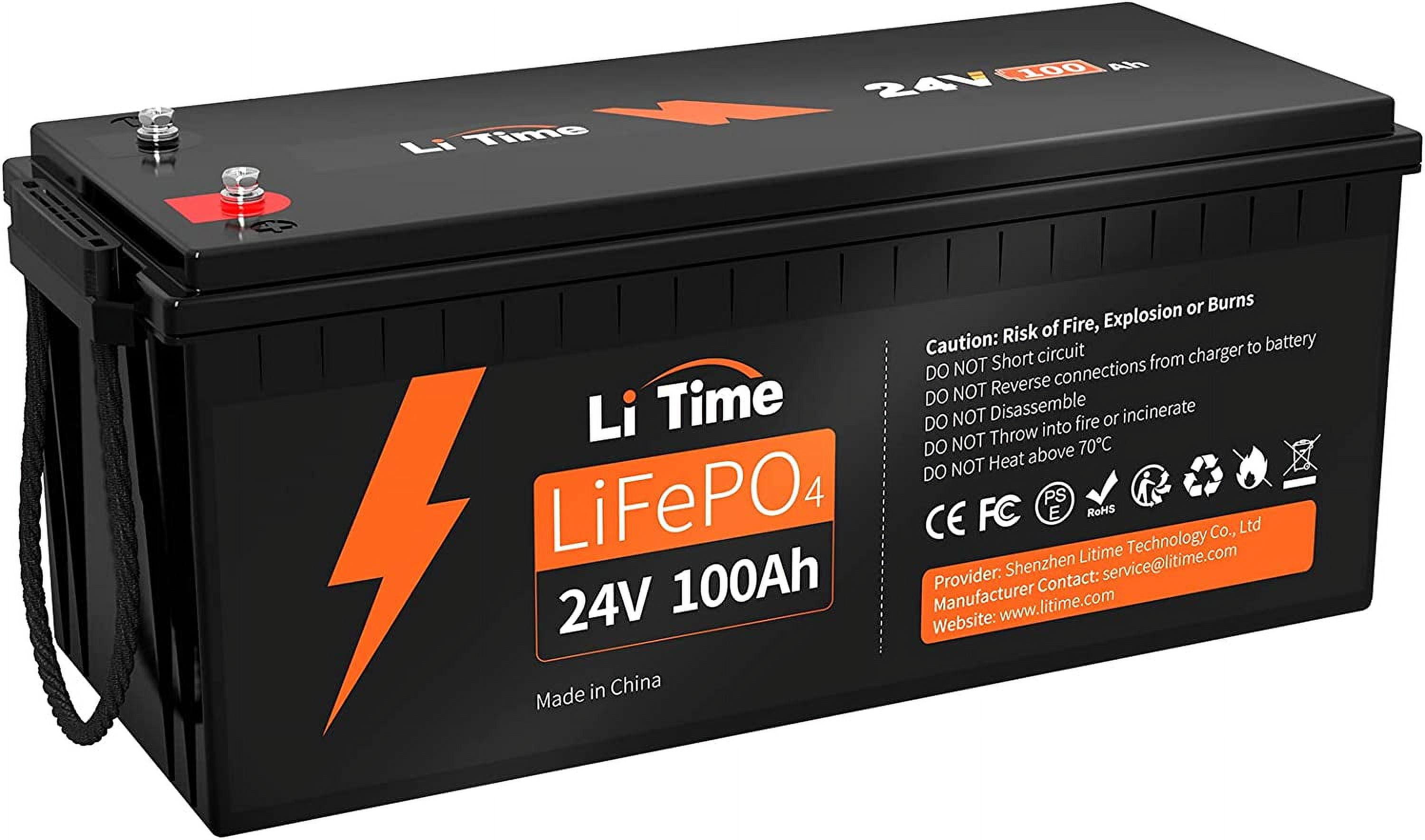 LiTime 24V 100Ah LiFePO4 Lithium Battery 4000+ Cycles 2.56kWh for Off-Grid  Applications, RV, Solar, Motorhome 