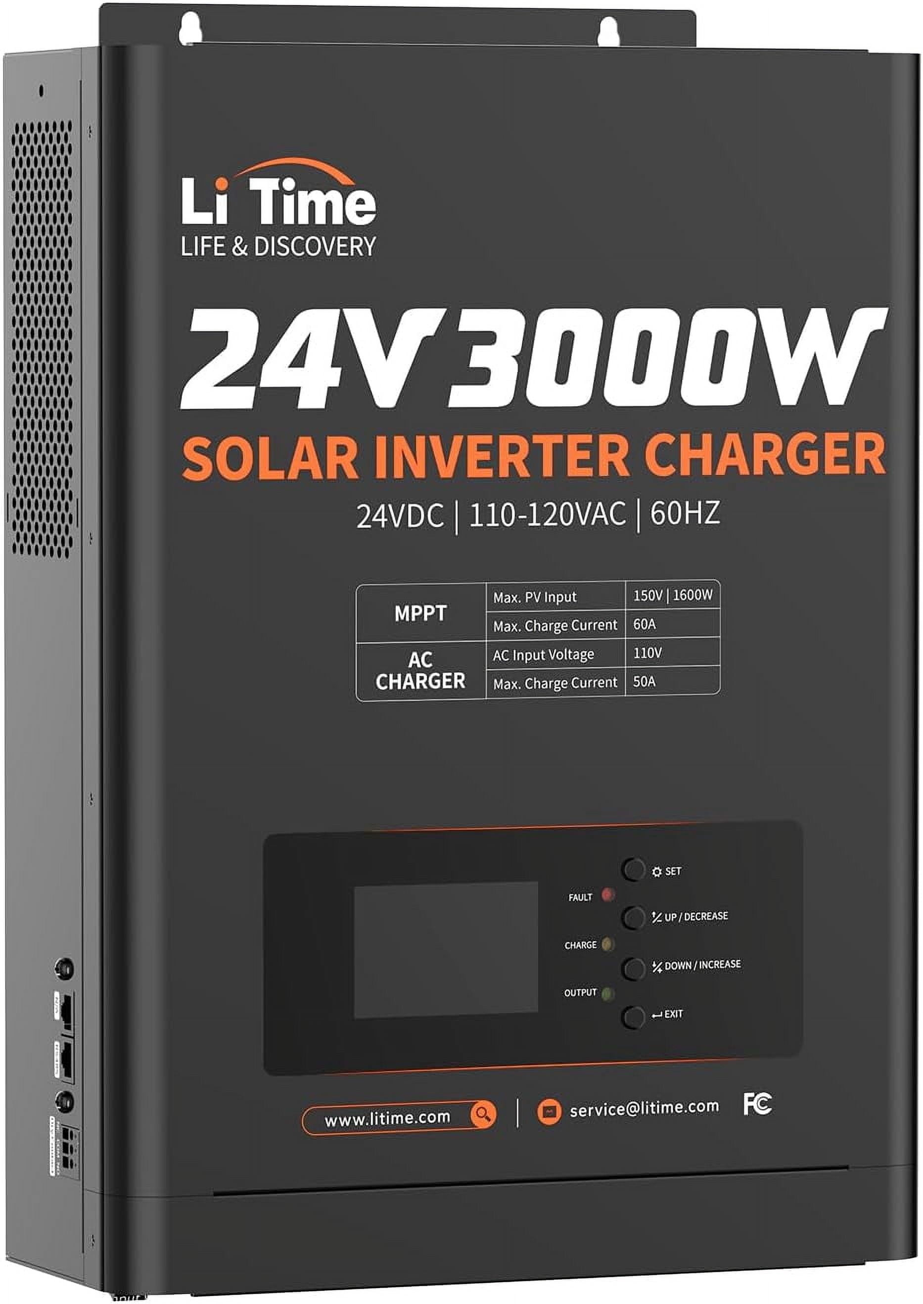 LiTime 24V 3000W All-in-One Solar Inverter Charger | 60A MPPT Solar Controller | Pure Sine Wave Output | Uninterrupted Power Supply | RS485 Communication | Home Energy Storage, Off-Grid Solar System