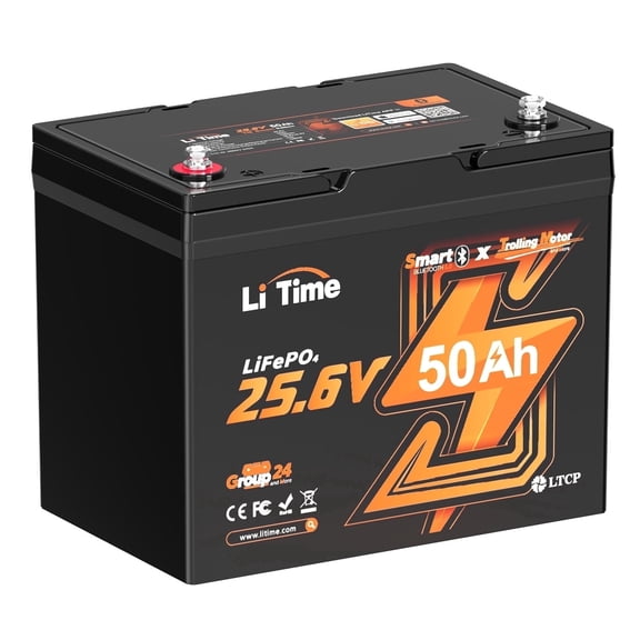 LiTime 24V 50Ah TM LiFePO4 Battery Bluetooth Deep cycle Marine Lithium Battery for Trolling Motors