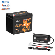 LiTime 24V 50Ah TM LiFePO4 Battery with 29.2V 20A Charger, Group 24 Low-Temp Protection Marine Lithium Battery