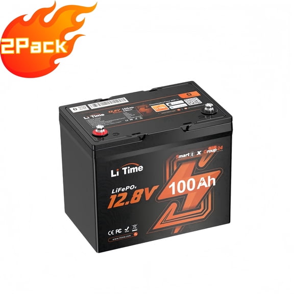LiTime 2Pack 12V 100Ah Group 24 Bluetooth LiFePO4 Battery, Deep Cycle Lithium Battery, Built-in 100A BMS, Perfect for RV, Trolling Motors