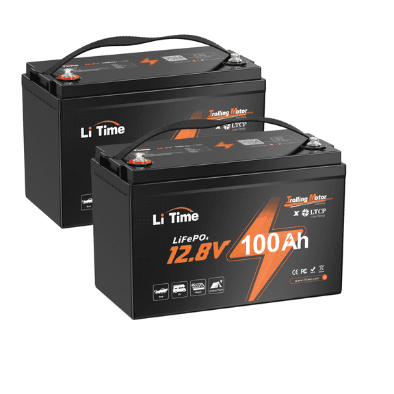 LiTime 2Pack 12V 100Ah Trolling Motor LiFePO4 Battery (Group 31), 12 Volt Lithium Battery, up to 15000 Deep Cycles, Built-in 100A BMS for Marine, Boat, RVs & Yacht