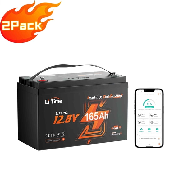 LiTime 2Pack 12V 165Ah Dual Purpose Lithium Marine Starting & Storage Battery (1200CCA), Group 31 Deep Cycle LiFePO4 Cranking Battery for Boat, Compatible with Yamaha, Mercury