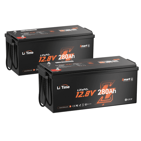 LiTime 2Pack 12V 280Ah Plus Bluetooth LiFePO4 Battery, Low-Temp Protection, 200A BMS Deep Cycle Lithium Ion Battery for Marine, Boat, RV