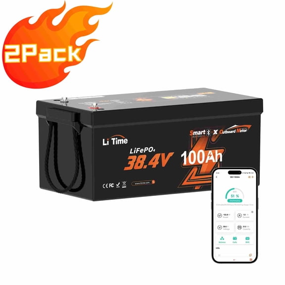 LiTime 2Pack 36V 100Ah OBM Bluetooth Low-Temp Protection LiFePO4 Battery, Built-in 100A BMS, Deep Cycle Lithium Iron Phosphate Battery Perfect for Trolling Motors, Yachts, Boats, RV