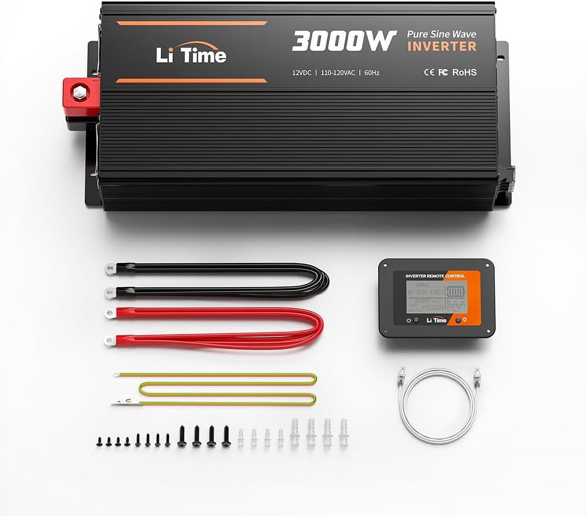 LiTime 3000W Pure Sine Wave Inverter 12V DC to 120V AC Converter with Remote Control Solar Power Inverter