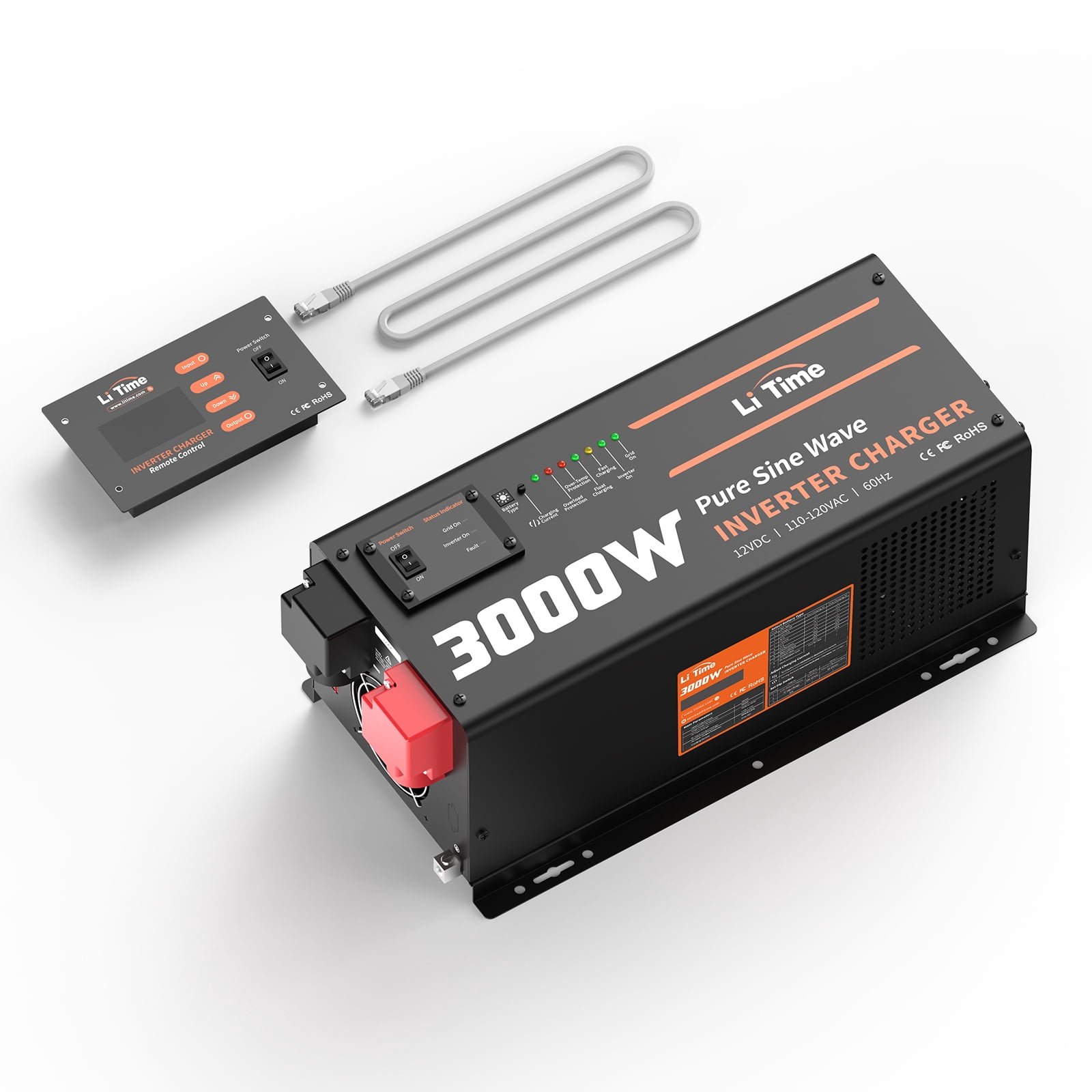 LiTime 3000W Pure Sine Wave Inverter Charger, 12V DC to 120V AC ...