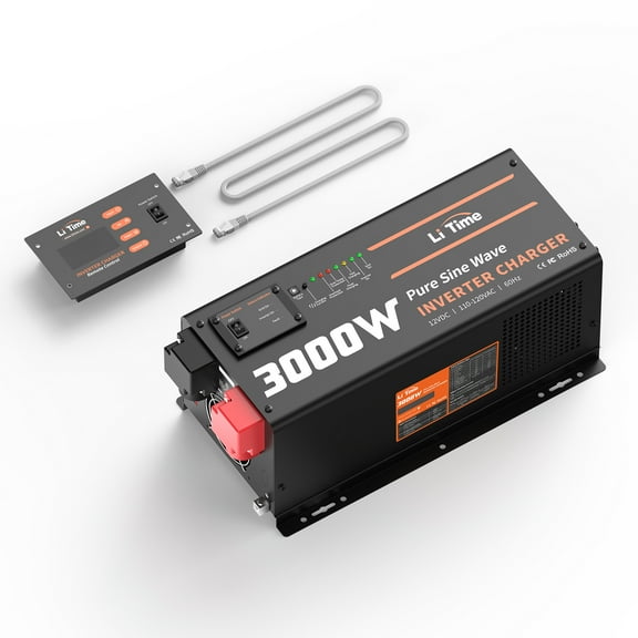 LiTime 3000W Pure Sine Wave Inverter Charger, 12V DC to 120V AC Inverter w/LCD Remote Panel, 5A to 45A Adjustable Charging Current, Surge 9000W Inverter for UPS, RV, Home, Boat