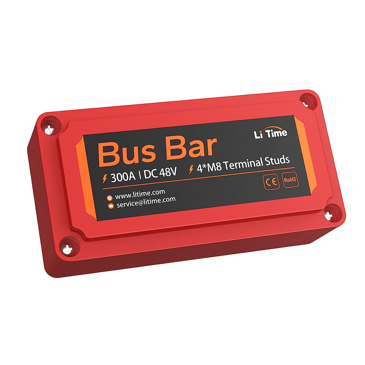LiTime 300A Bus Bar, 4*M8 Terminal Posts for LiFePO4 Batteries High Voltage and Current Suitable for Automotive Marine Solar Applications and Electrical System Red