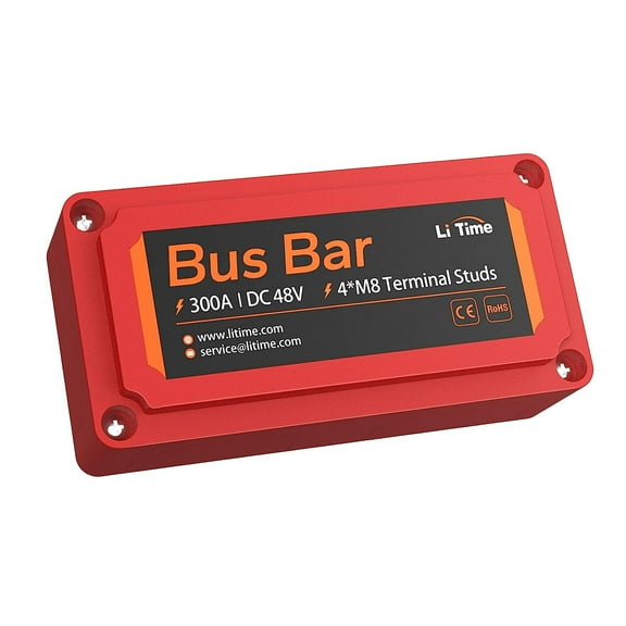 LiTime 300A Bus Bar, 4*M8 Terminal Posts for LiFePO4 Batteries High Voltage and Current Suitable for Automotive Marine Solar Applications and Electrical System Red