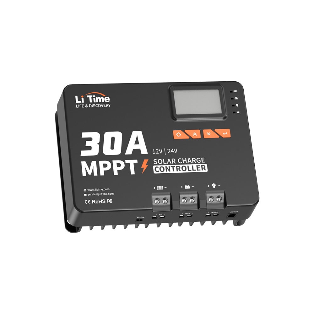 LiTime 30A MPPT Bluetooth 12V/24V/Auto DC Input Solar Charge Controller Adjustable LCD Display