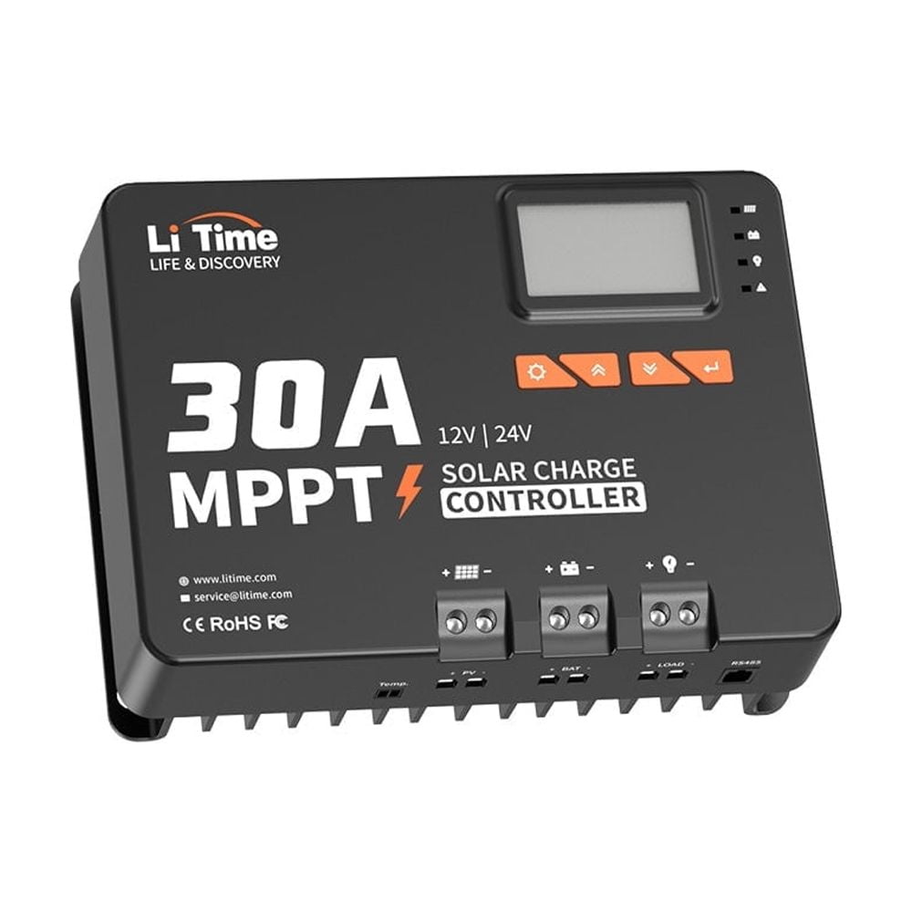 LiTime 30A MPPT Bluetooth 12V/24V/Auto DC Input Solar Charge Controller Adjustable LCD Display