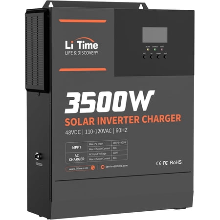 LiTime 3500W Pure Sine Wave Solar Inverter Charger, 48V DC to 120V AC All-in-One Solar Inverter, Built in 80A MPPT Charge Controller, for 48V Lead Acid/LiFePO4 Battery, Home Energy Storage, Off-Grid